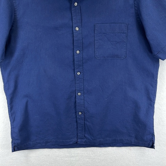Tasso Elba Men’s Linen Shirt Sz XL Navy 55% Linen 45% Cotton Short Sleeves EUC - Picture 5 of 11